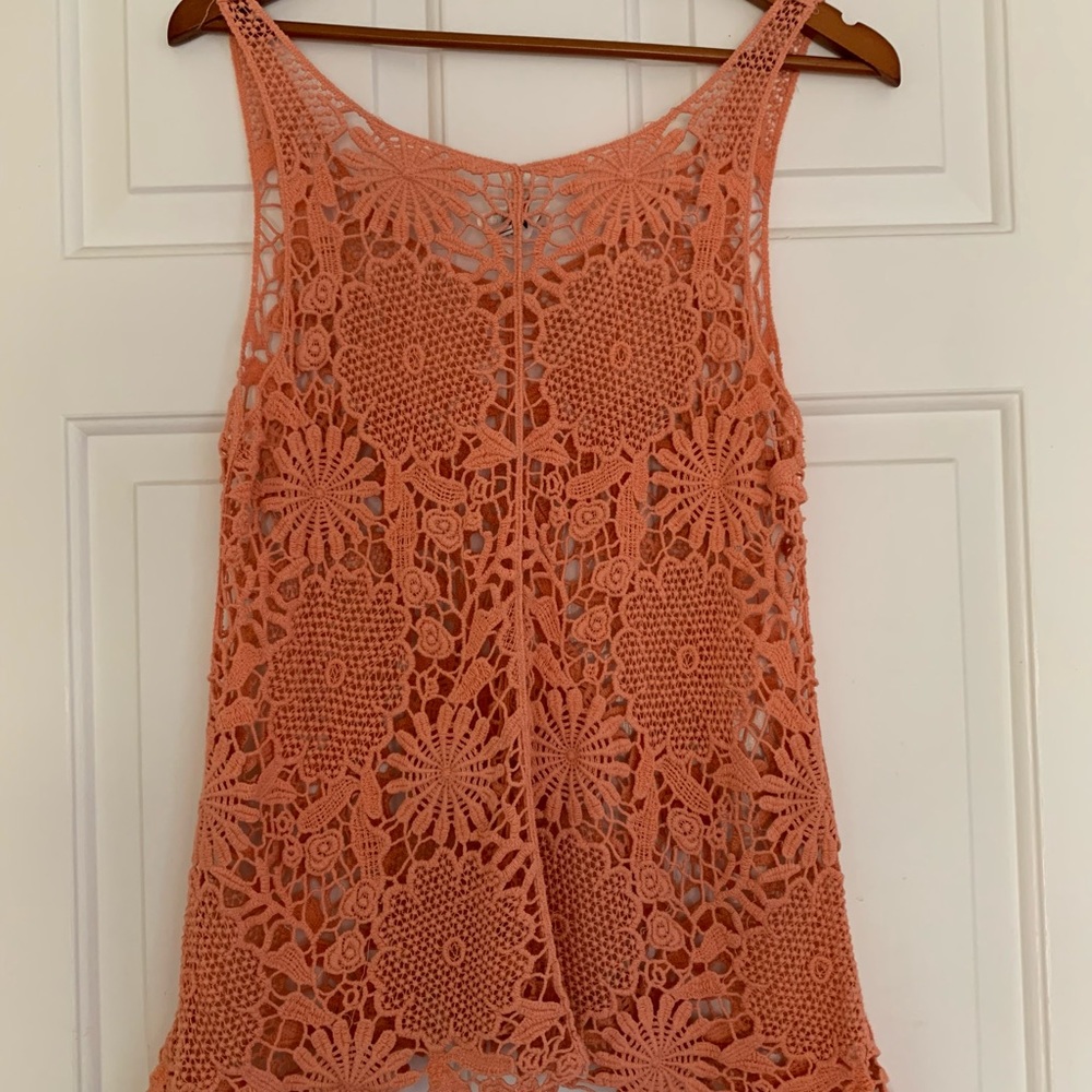 Beautiful Coral Crocheted Tank Excellent Condition